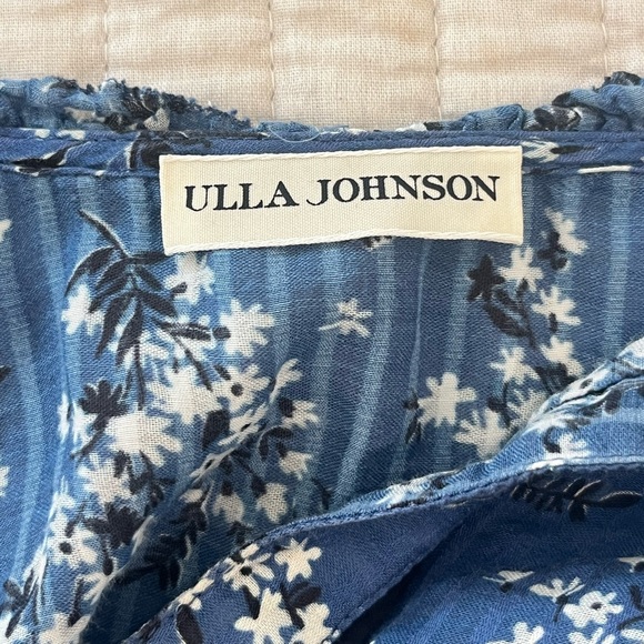 Ulla Johnson Manet Blue, White Silk Floral Ruffle Blouse Size 4 - Picture 8 of 12